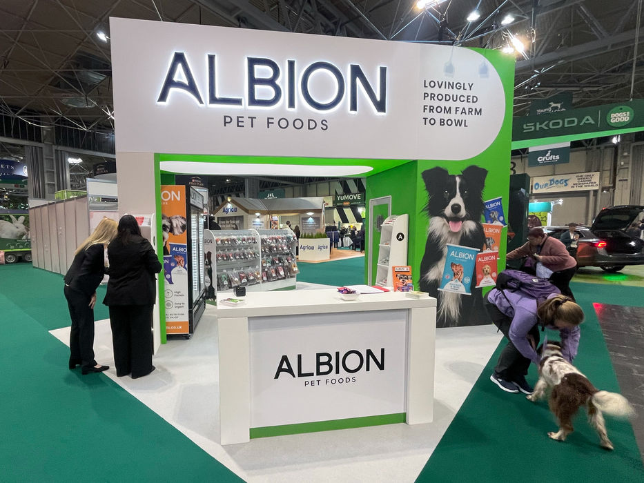 Exhibition stand for Albion Pet Foods at Crufts 2025