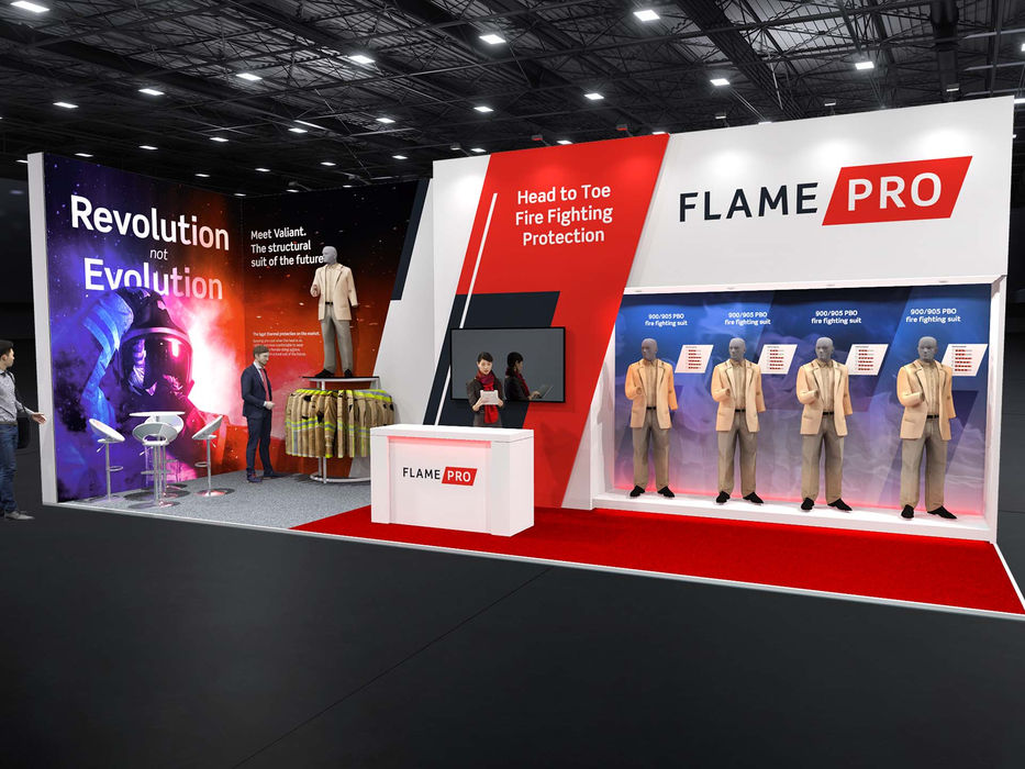 Exhibition stand design concept for Flamepro at the Emergency Services Show