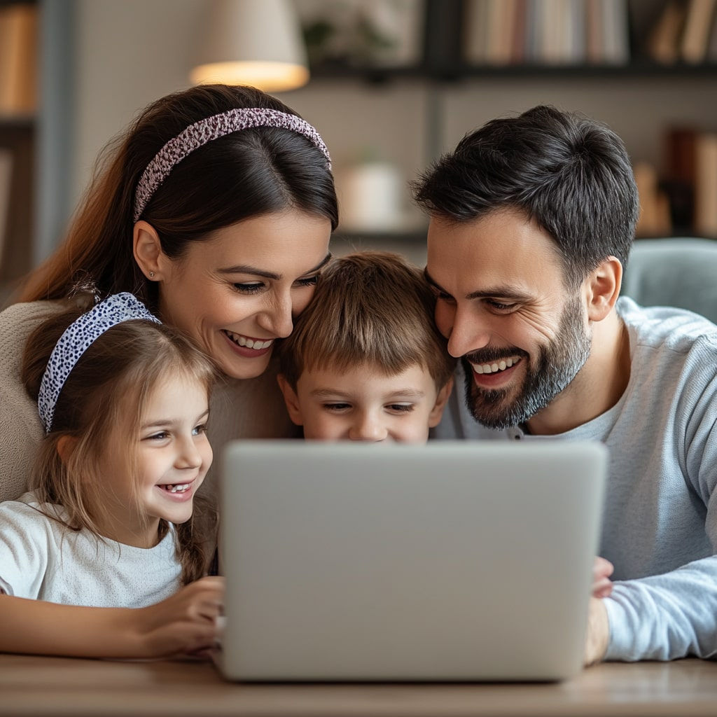 Family in front of laptop having dyslexia consultation.