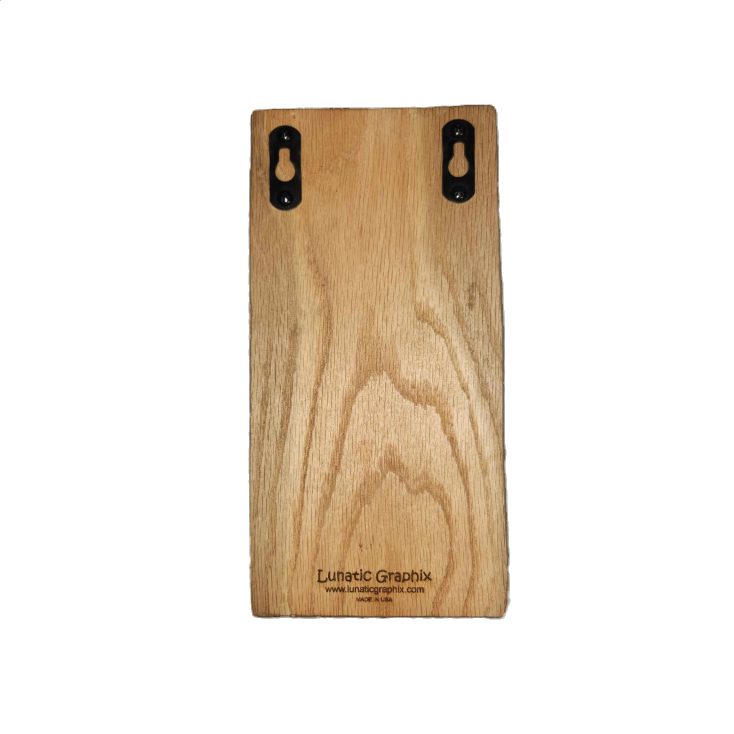 Back of wooden sign with "Luken Graphics" and website visible.