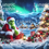 Thumbnail: Grinch Santa sits in snow, gifts, Christmas tree, cabin, Lunatic Graphix.