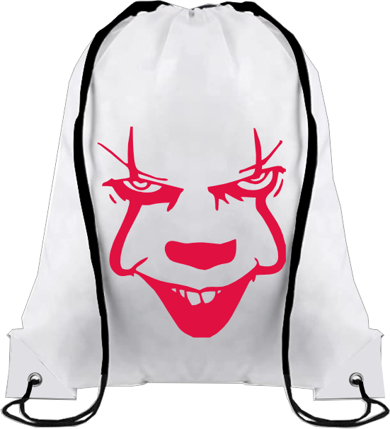 Thumbnail: White drawstring bag with a red Pennywise clown face design.