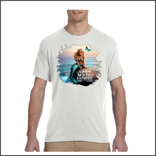 Thumbnail: Man wearing white t-shirt with mermaid, ocean, and butterfly design.