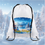 Thumbnail: White drawstring bag, 'Happy Holidays!' script, festive winter landscape, snowman.