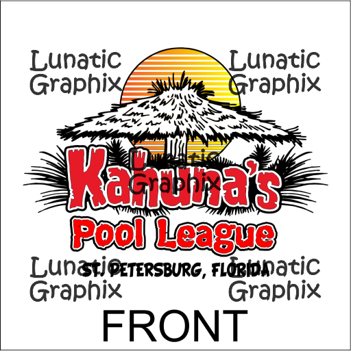 Thumbnail: Ka'una's Pool League St. Petersburg, Florida logo, tiki hut, FRONT.