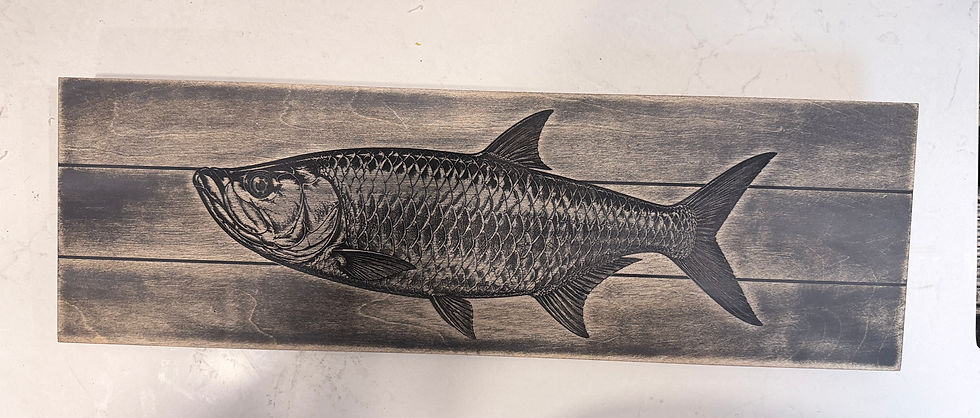 Thumbnail: Hand-carved wooden tarpon fish wall decor on wood plank