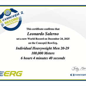 Leonardo Salerno stabilisce il nuovo record del mondo sui 100 km al remoergometro