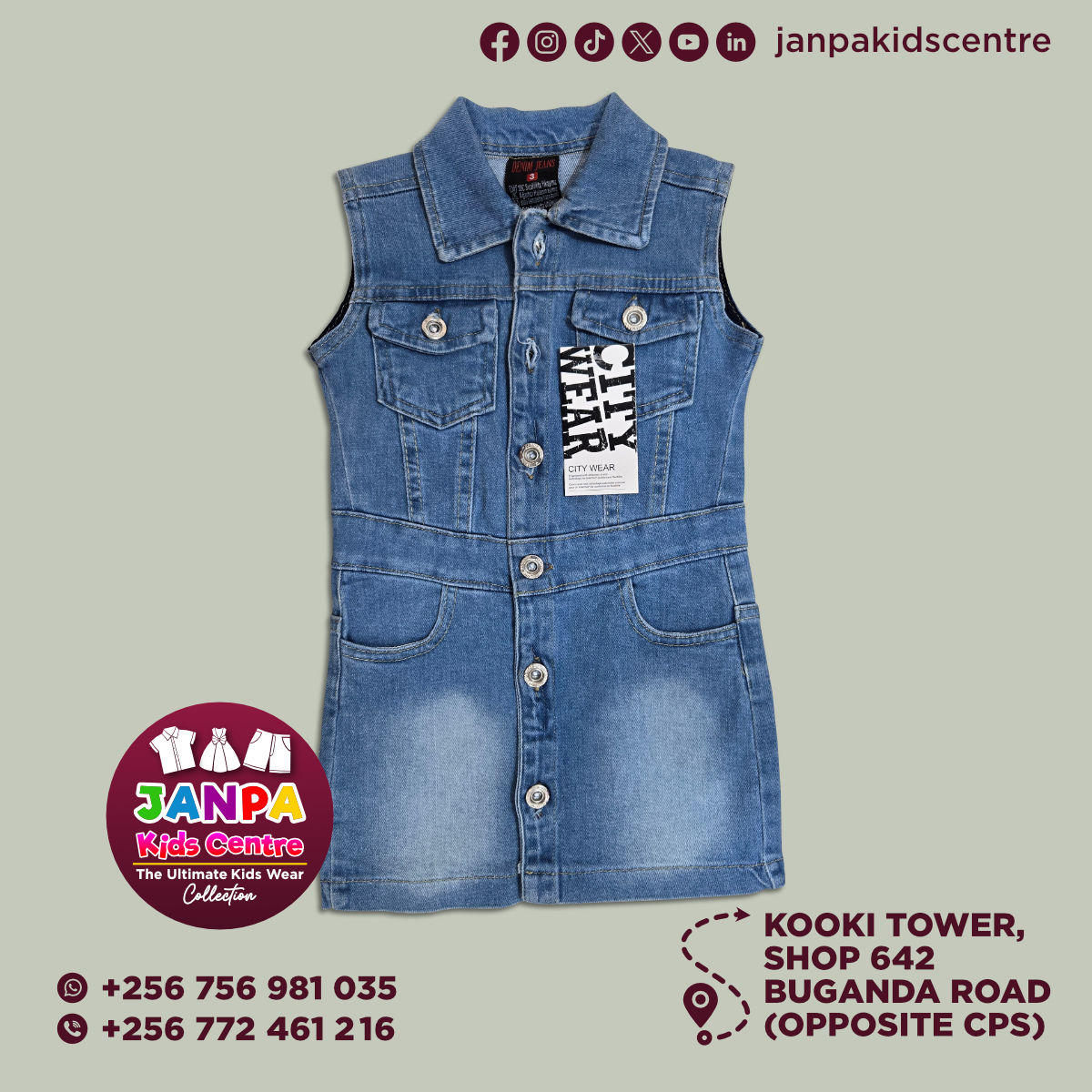 Girls Sleeveless Jean Dress