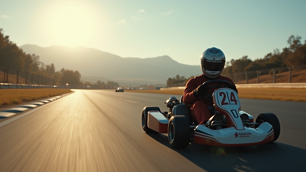 Eye-level view of a go-kart on a racetrack
