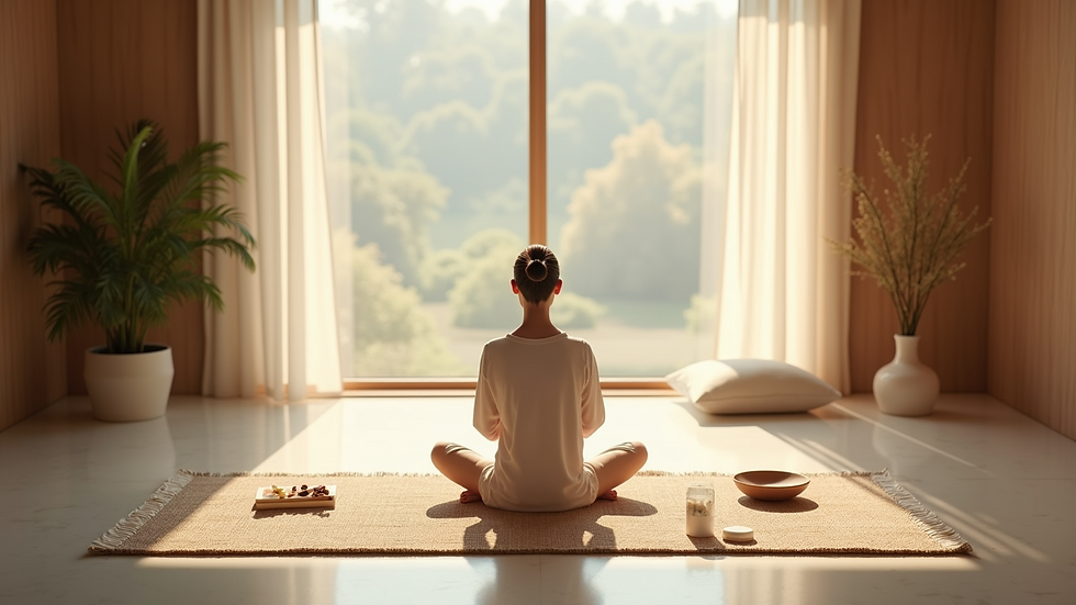 High angle view of a serene meditation setup in a calming environment