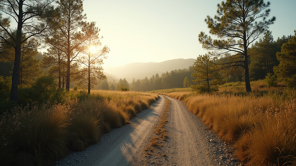 Eye-level view of a serene landscape with a winding path