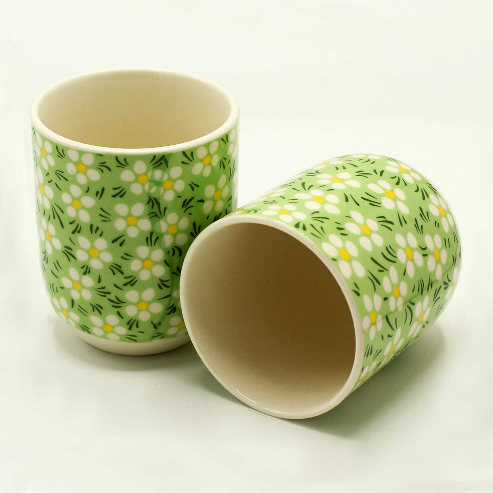 6 Herbal Tea Cups - Green Daisy