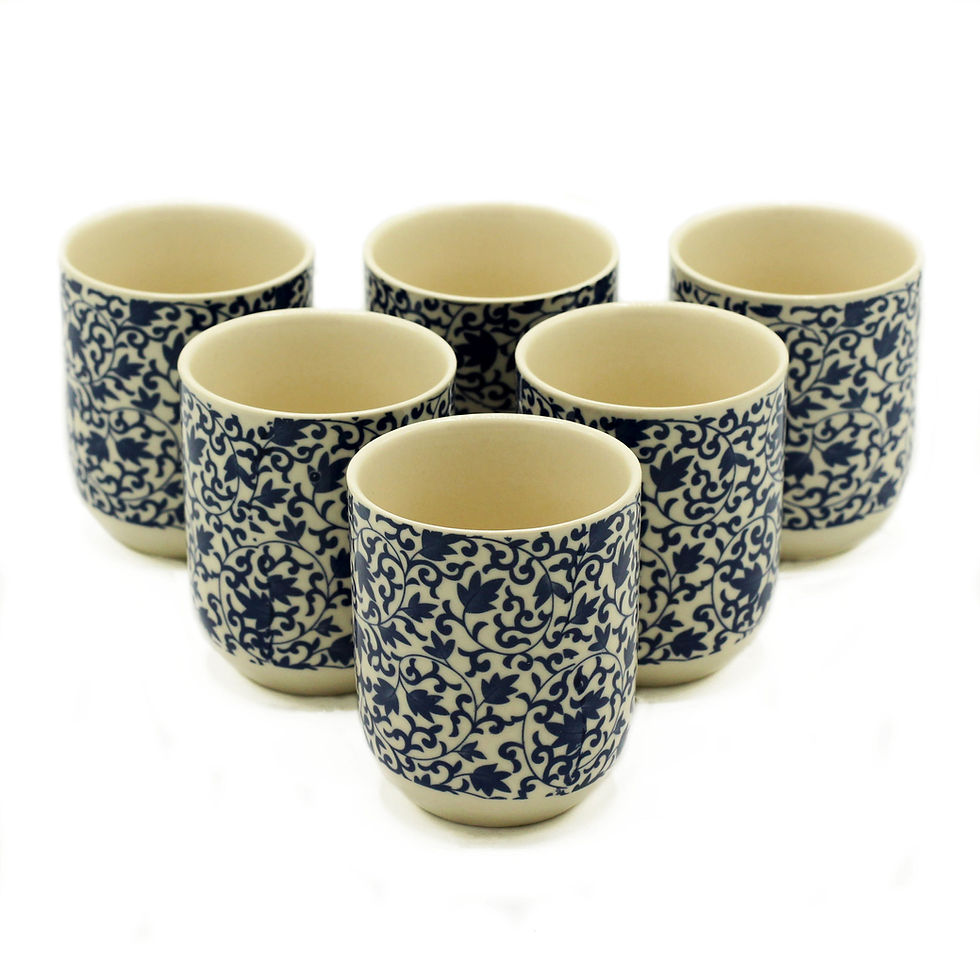 6 Herbal Tea Cups - Blue Pattern