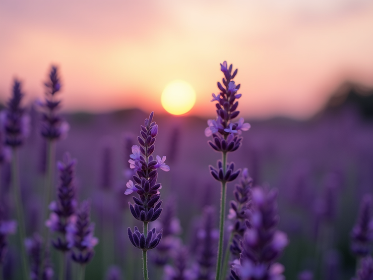 A serene field of lavender under a soft purple sunset symbolizing remembrance and hope.