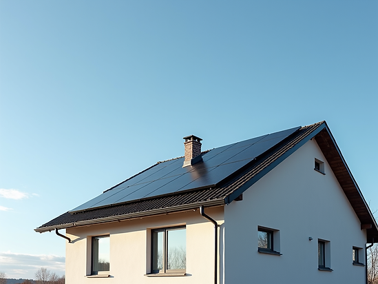 Vue aérienne d'une maison résidentielle au Québec avec panneaux solaires sur le toit sous