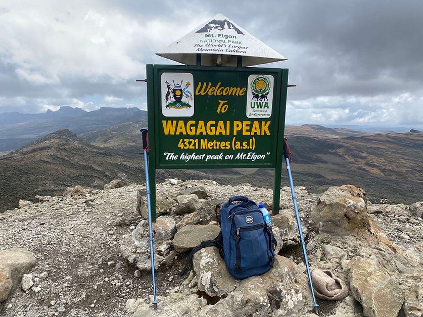 Wagagai Peak 4321m sign on Mount Elgon, Uganda