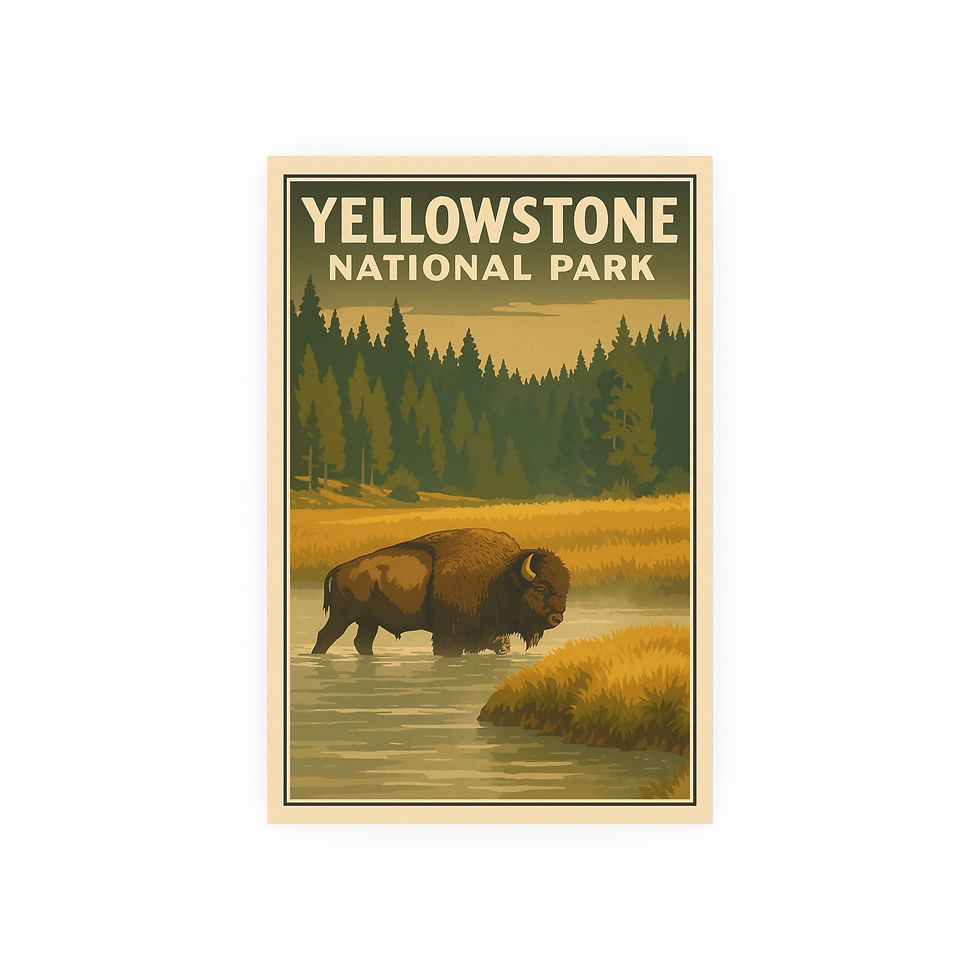 Poster - Bison Yellowstone National Park Retro Travel Art