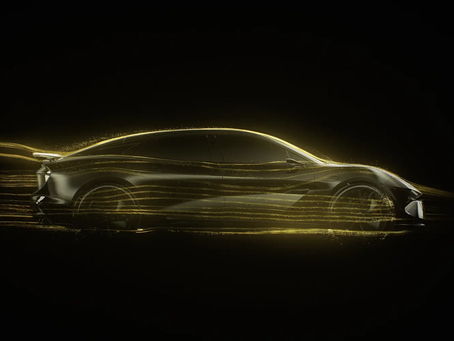 A singular design element, resembling a signature swoosh, shapes Lotus' Emeya hyper-GT