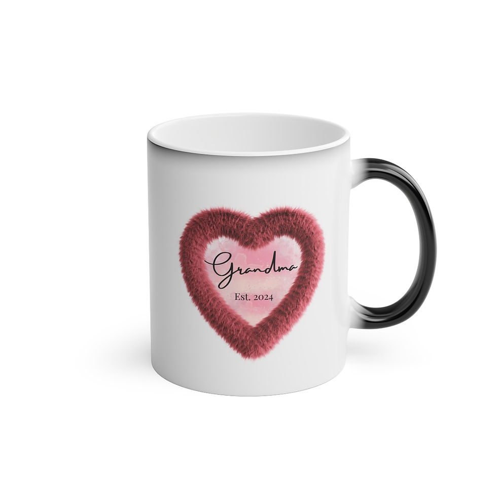 Thumbnail: Baby Announcement Magic Mug - Red Fluffy Heart - GRANDMA