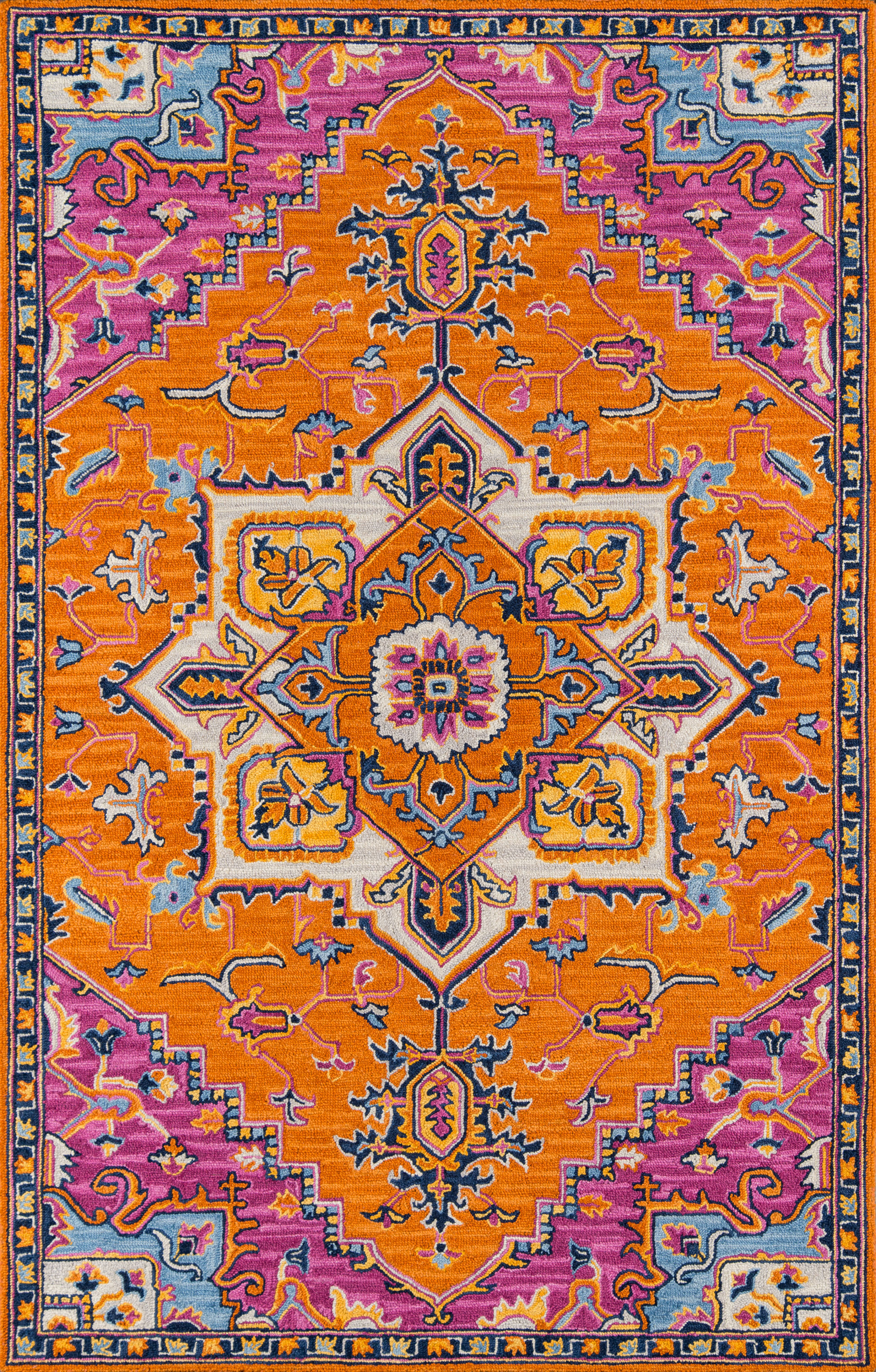 Momeni Ibiza IBI-2 Orange Hand-Tufted Wool Traditional-Medallion Area Rug