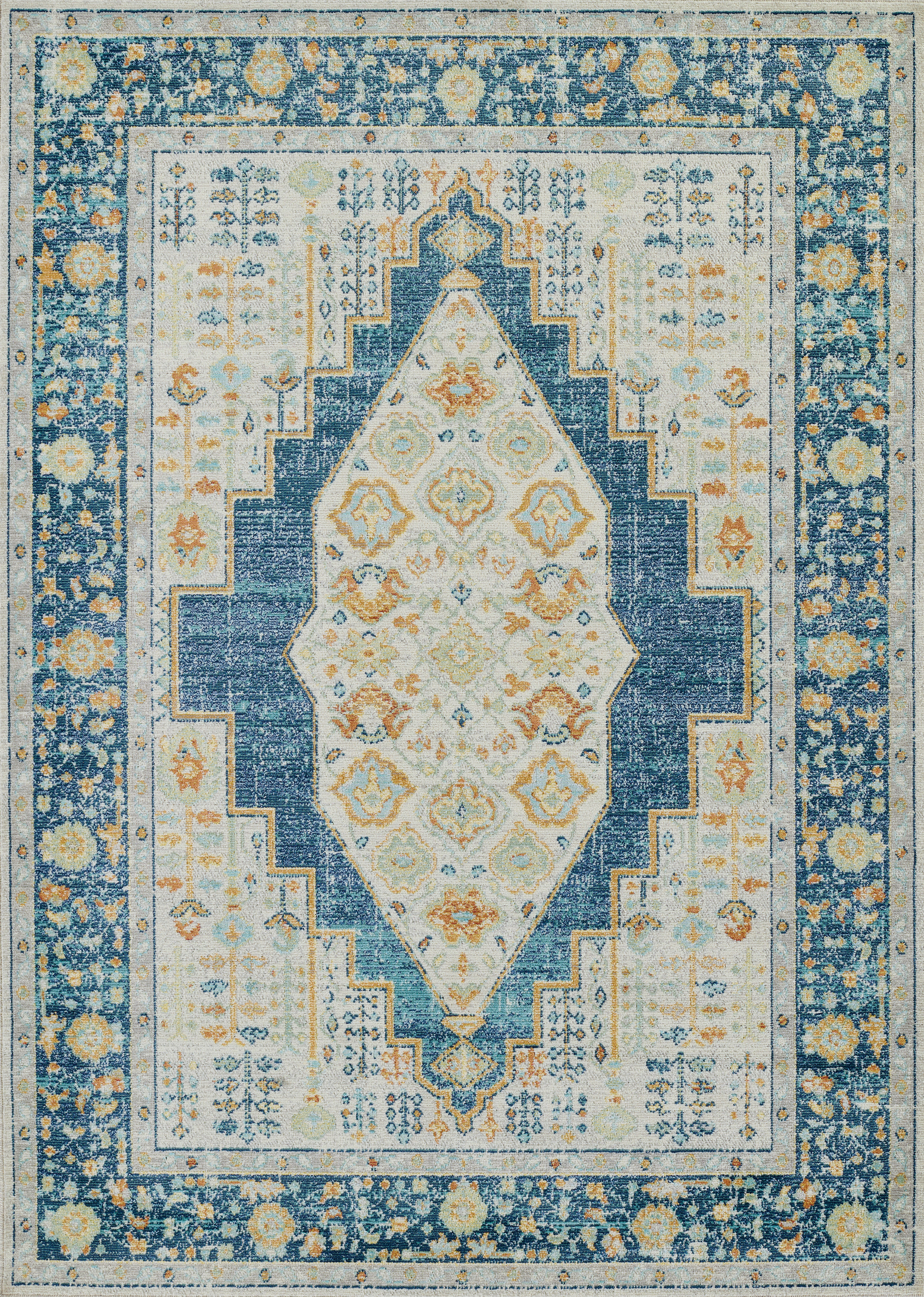 Momeni Lillihan LIH-5 Navy Polypropylene Traditional-Medallion Area Rug