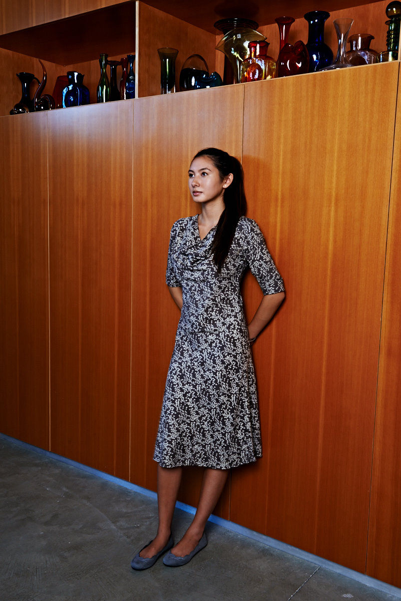 bias cowl dress 3/4 sleeve