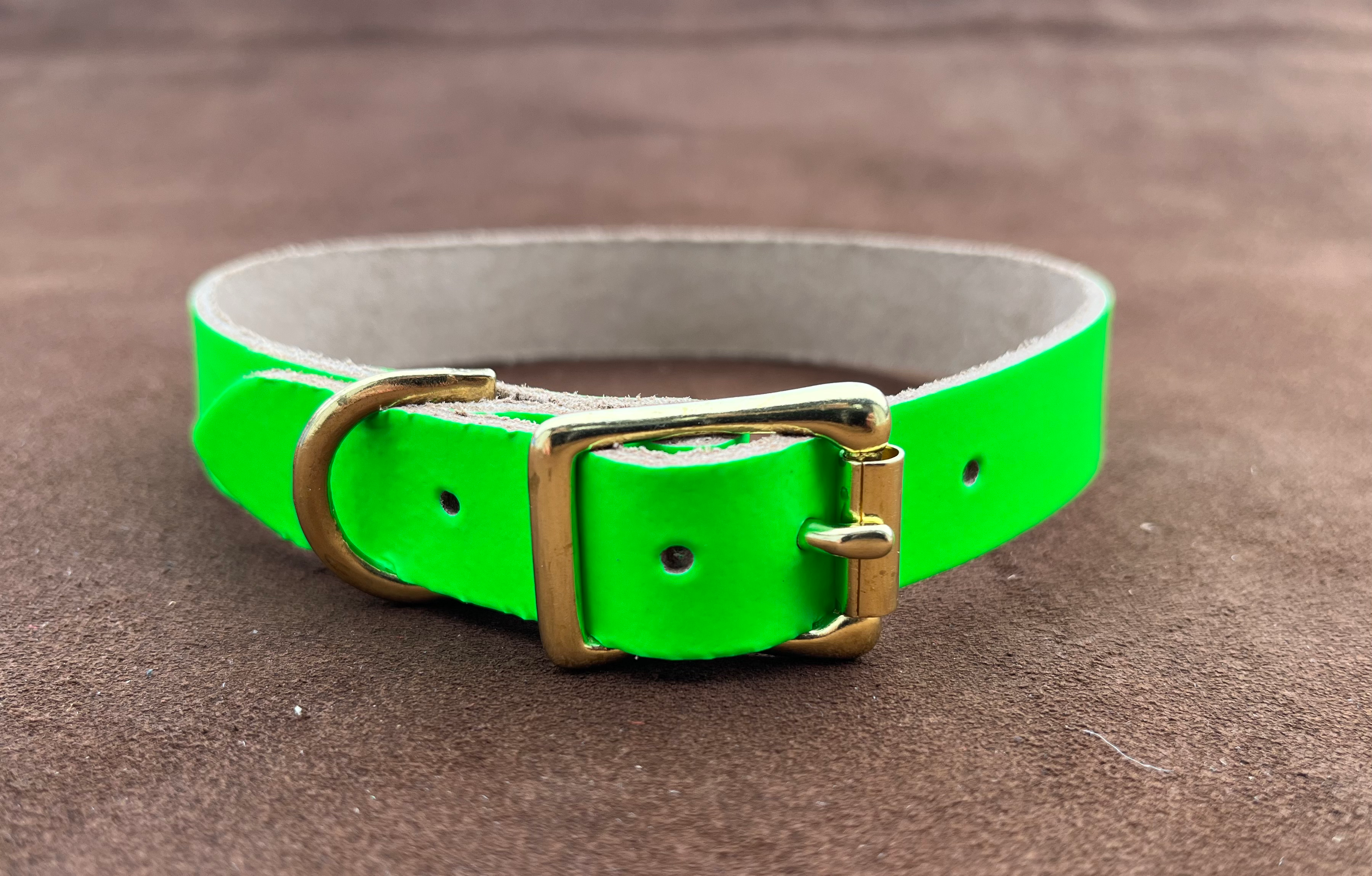 Neon Green Real Leather Dog Collar 20mm Wide