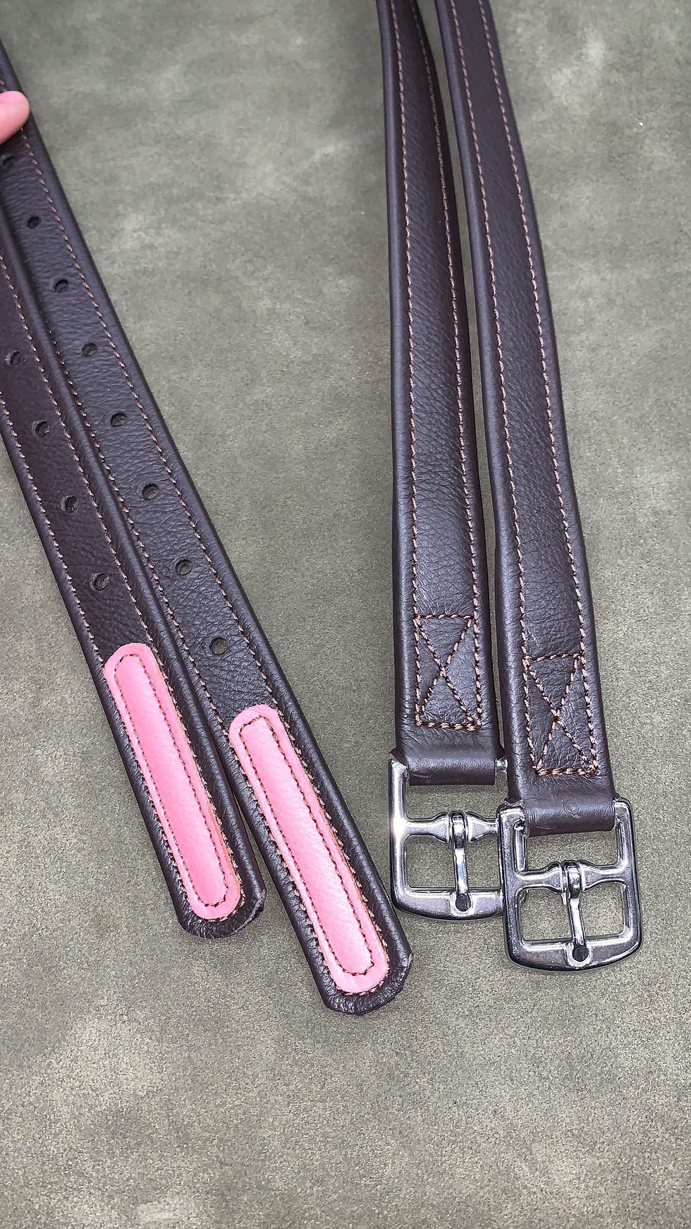 Thumbnail: Brown & Pink Stirrup Leathers Calf Covered