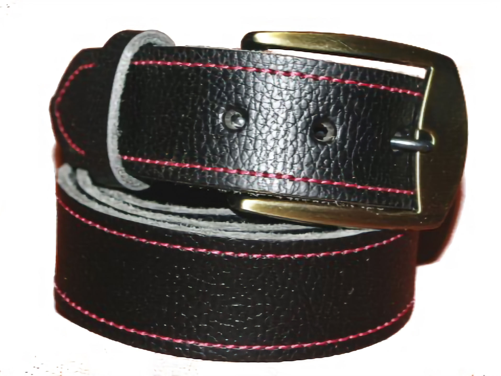 Black Leather Belt Red Stiched 38mm Wide