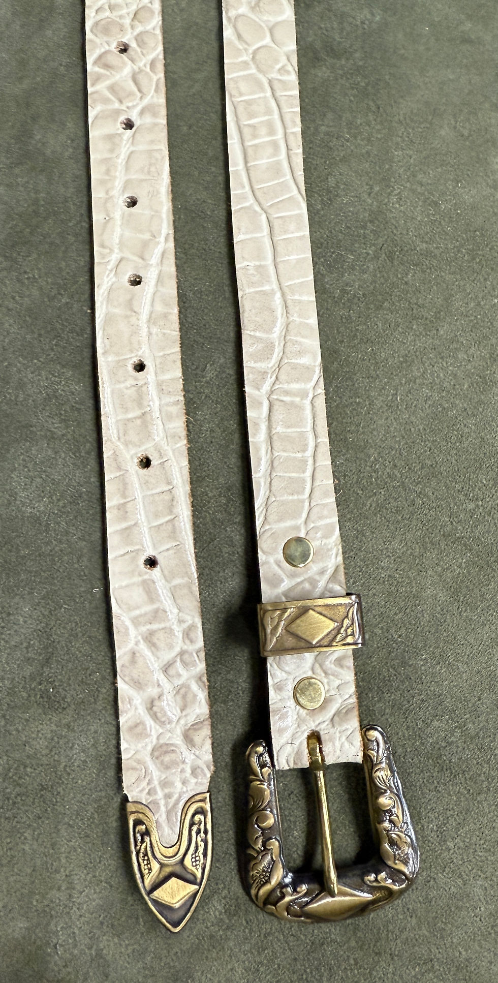 Thumbnail: Cream Croc Pattern Real Leather Belt 3/4'' Inch 20mm