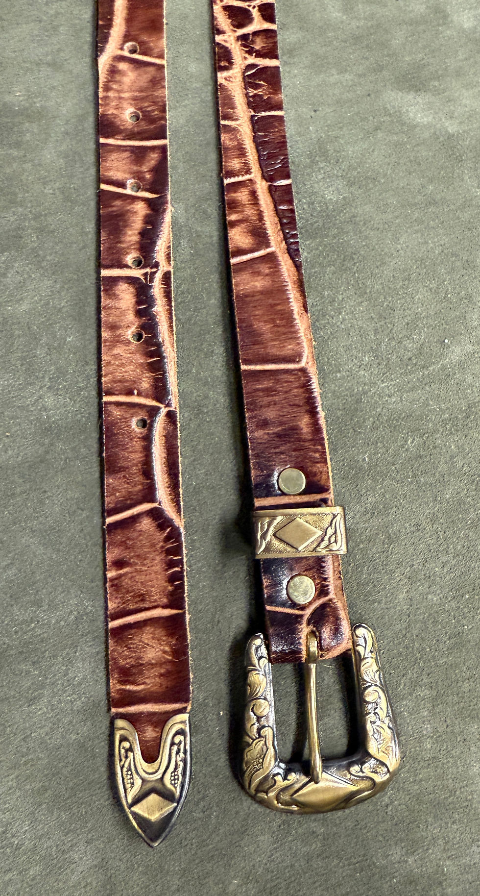 Thumbnail: Brown Croc Pattern Real Leather Belt 3/4'' Inch 20mm