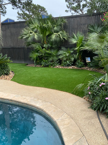 Lush green TurfTex artificial grass near pool
