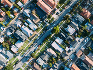 An urban community of houses.