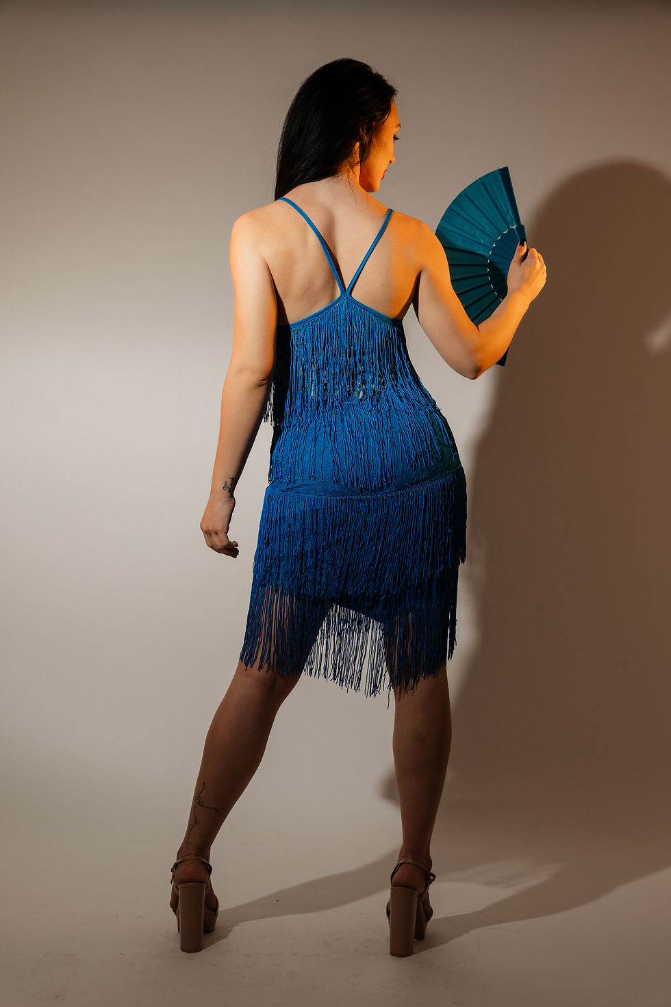 Thumbnail: Mini dress blue with fringe