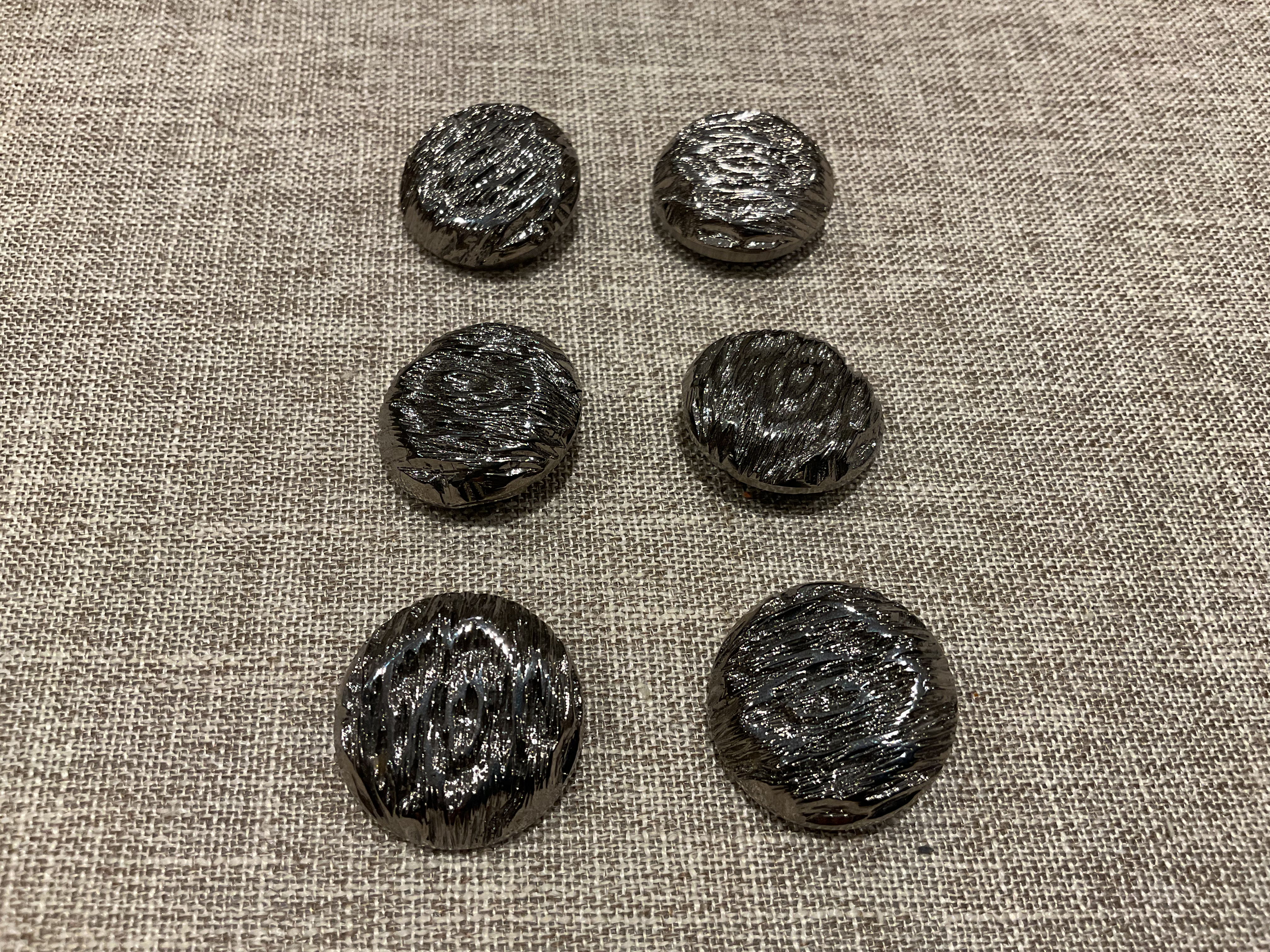 Vintage Silver Glass Buttons x6