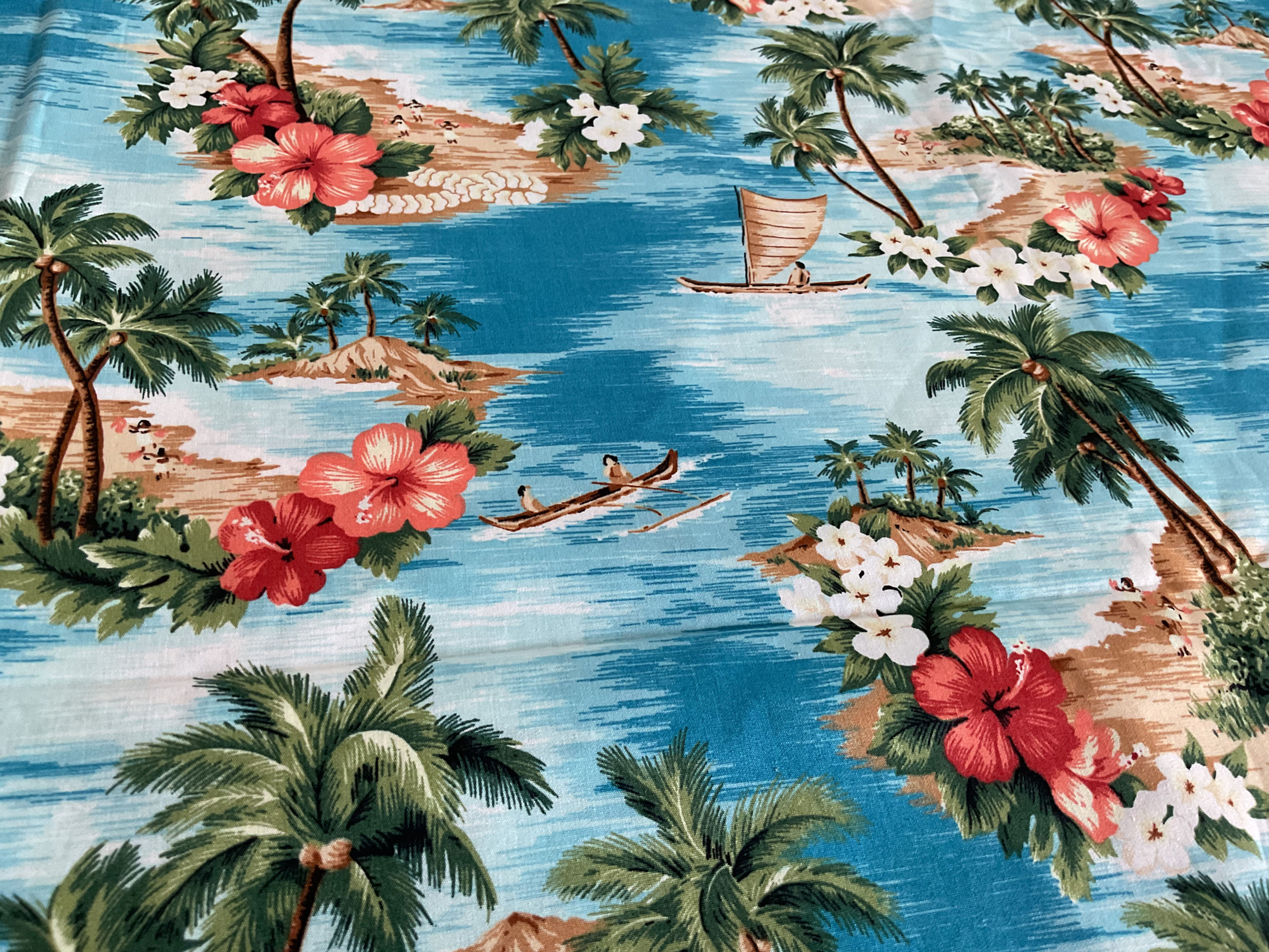 Tropical Polynesian Scene Cotton Poplin