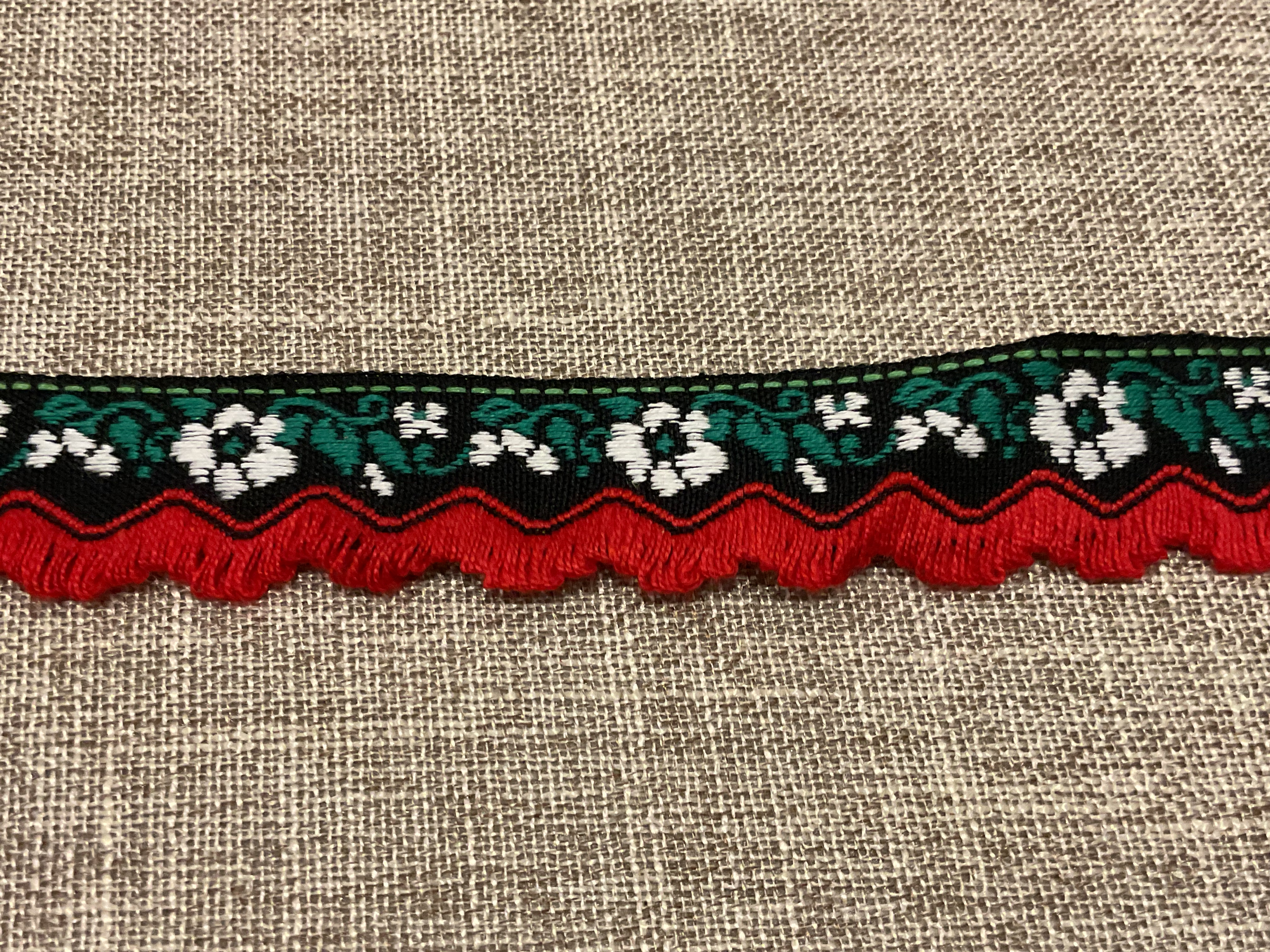 Black Red & White Flower Trachten Trim with Fringe