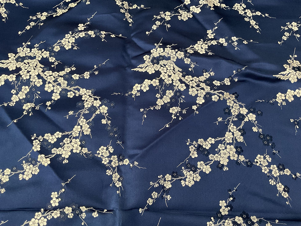 Vintage Dark Blue & Silver Chinese Jacquard Brocade/130cm