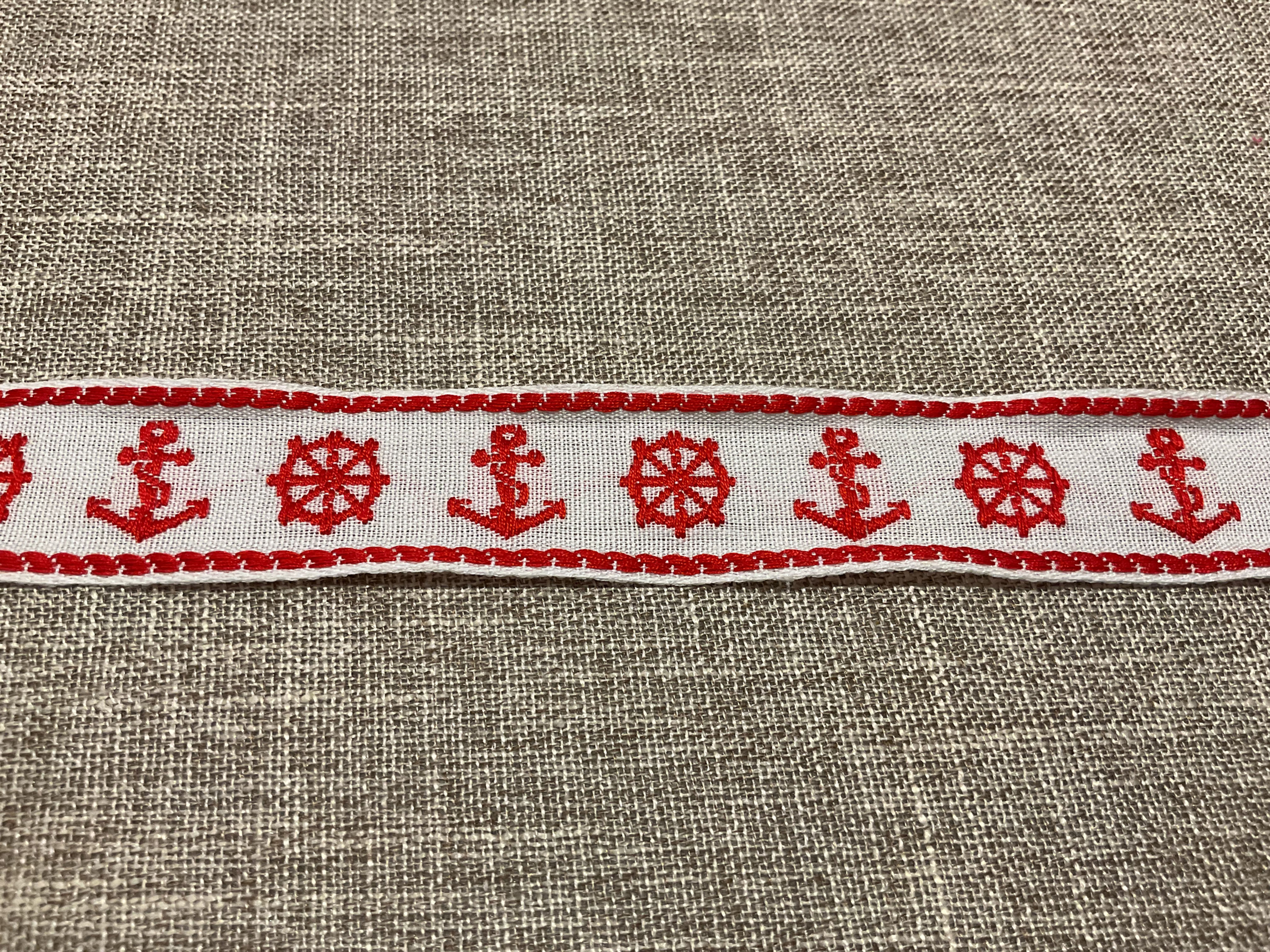 Vintage Cotton Nautical Trim - Red & White /2.3cm Wide