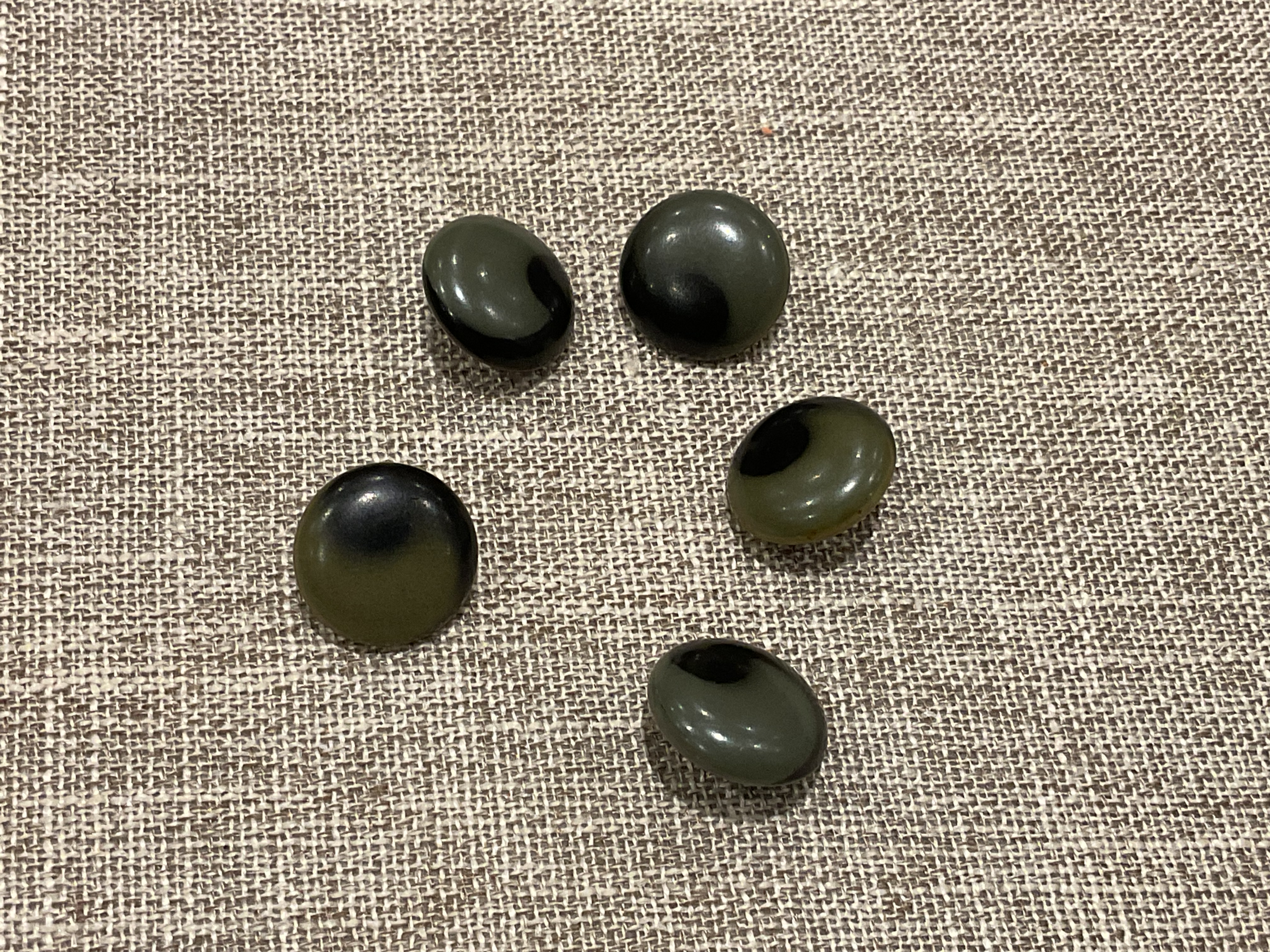 Vintage Small Green & Black Celluloid Buttons x 5