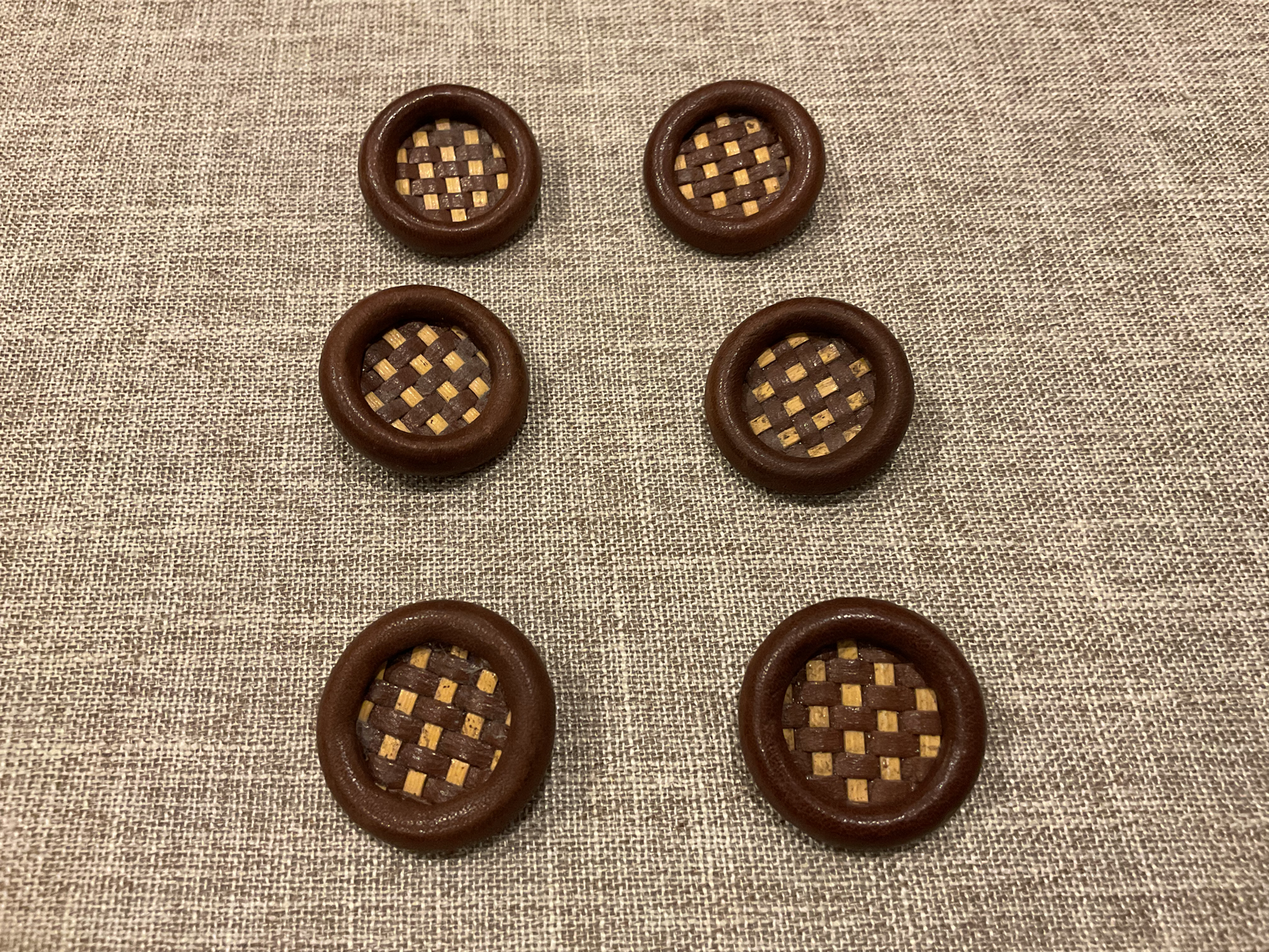 Vintage Brown Leather Woven Buttons x 6 