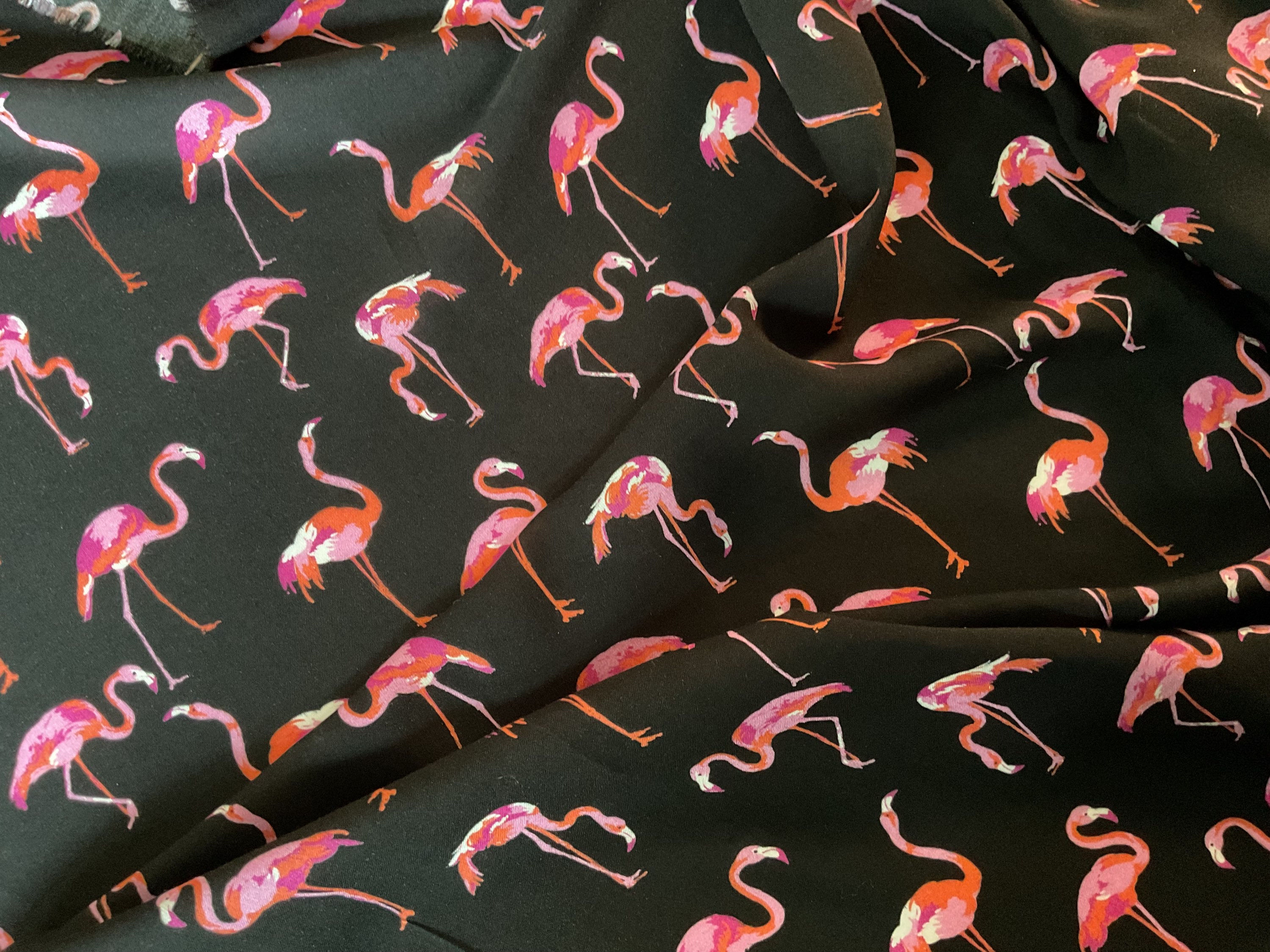 Flamingos on Black Viscose /300cm