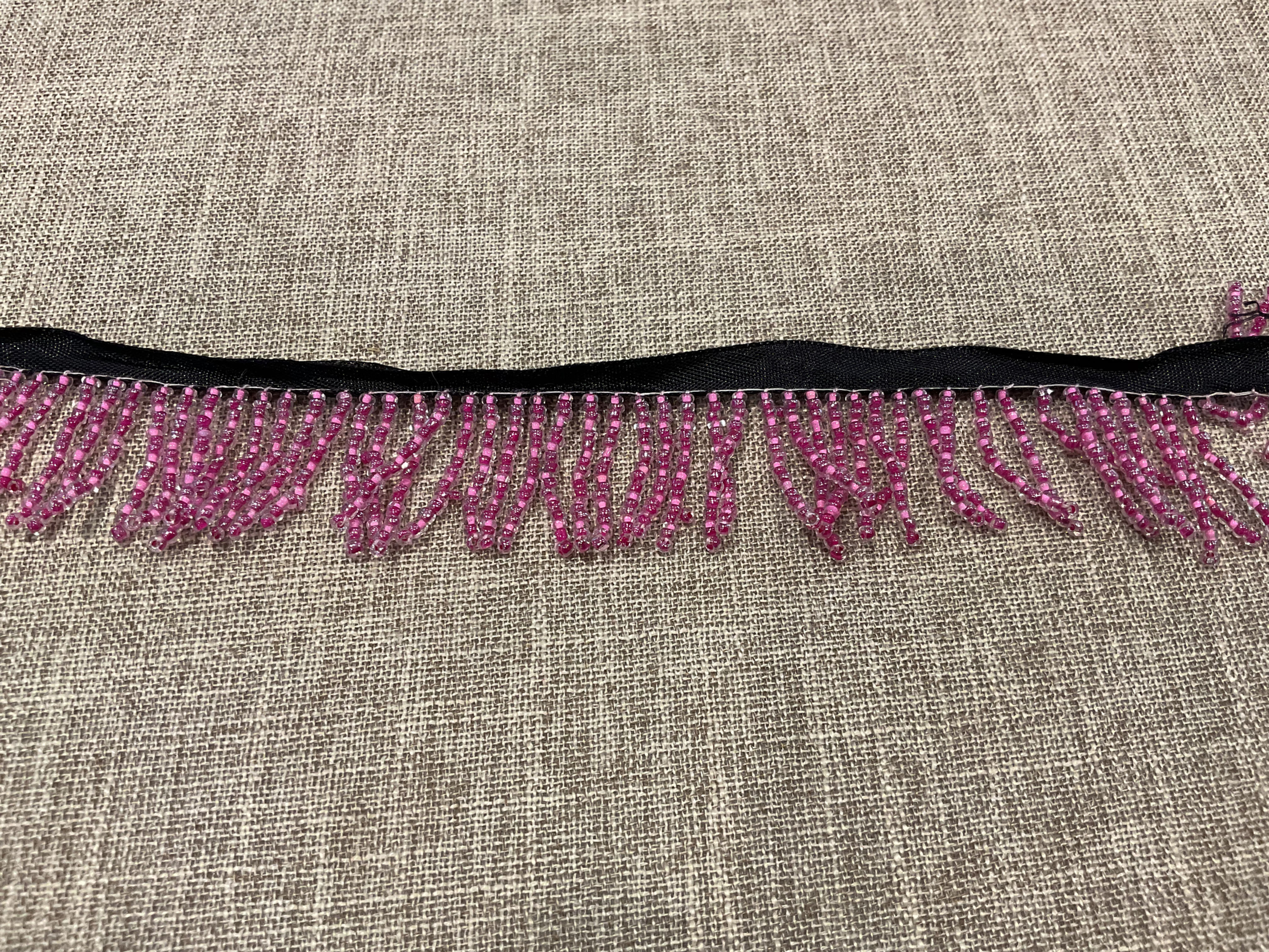Pink Beaded Black Ribbon Trim /3cm wide