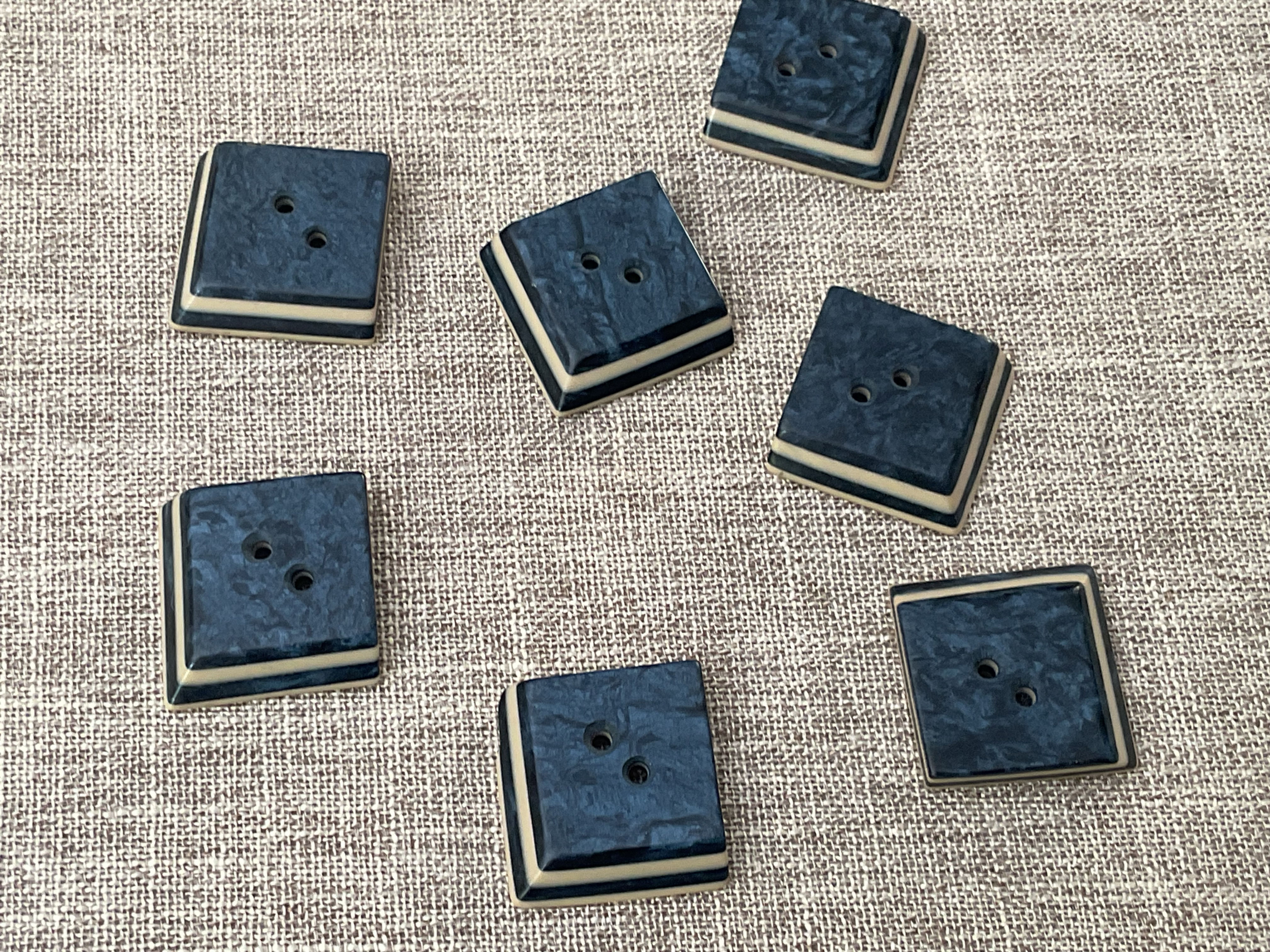 Vintage Deco Blue & Cream Buttons x 7