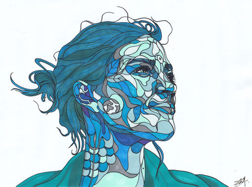 Portrait esquisse à l'encre et au feutre réalisé sur un format A4 par la street artiste Elka