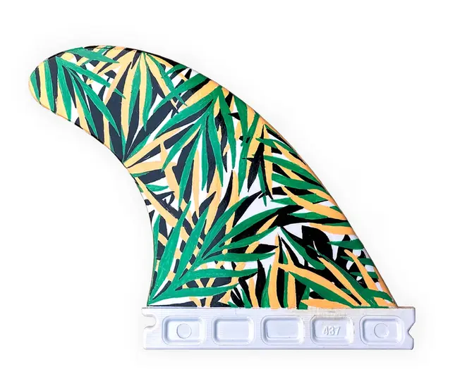 Barbtropolis 'Palm' artwork on surfboard fin