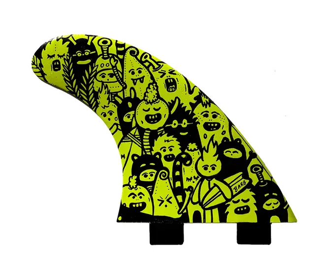 Barbtropolis 'Mojito' artwork on surfboard fin