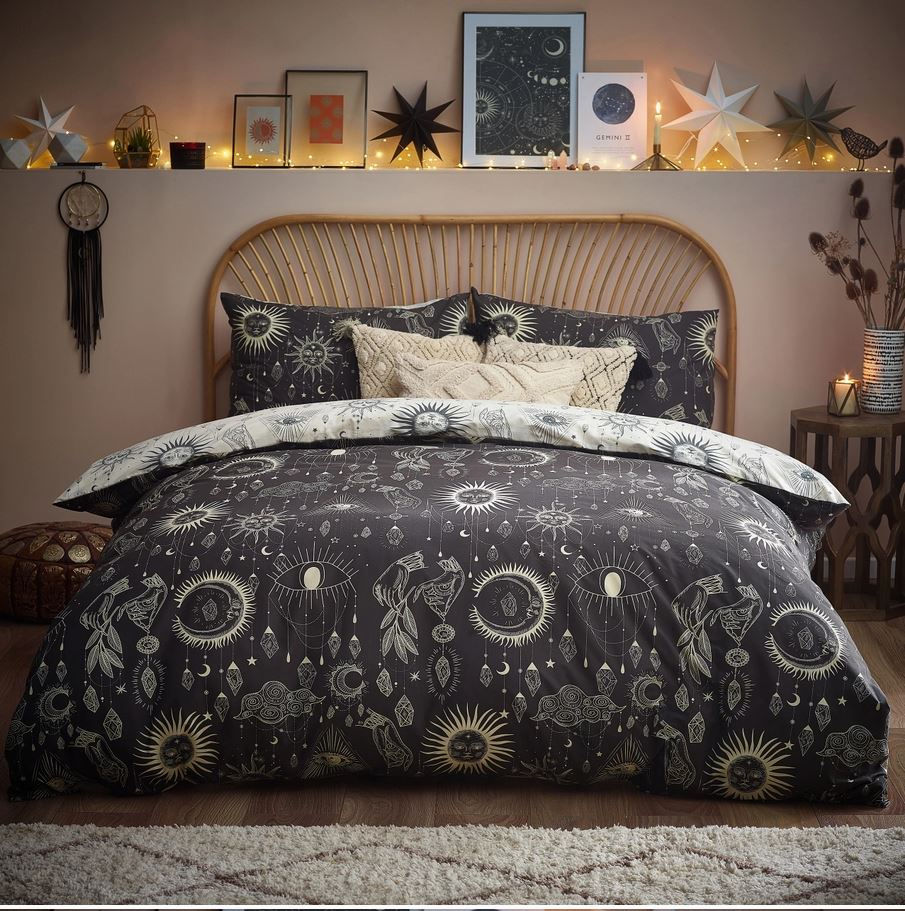 Thumbnail: Constellation Celestial Duvet Cover Set Charcoal/Cream - King size