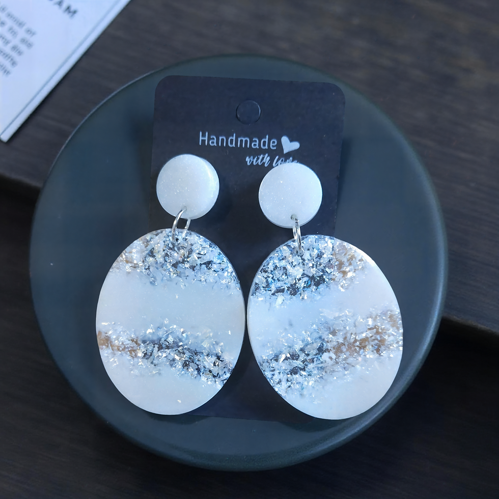 Thumbnail: Icy Glitter Resin Dangle Earrings – Frosted Round Statement with Silver Shards