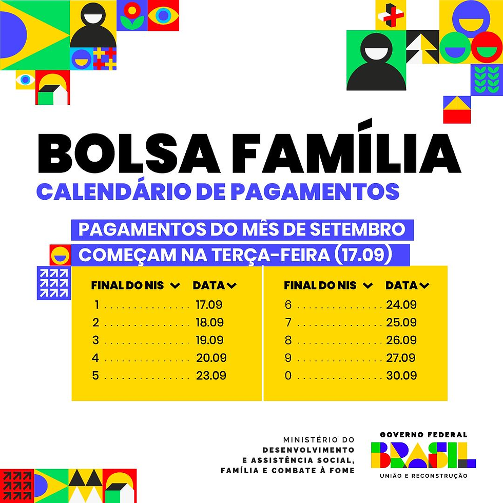 Bolsa Família de setembro segue calendário até o fim do mês
